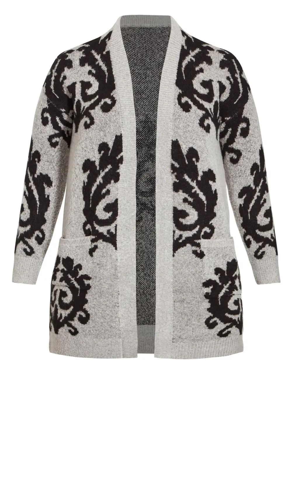 Evans Grey & Black Printed Cardigan