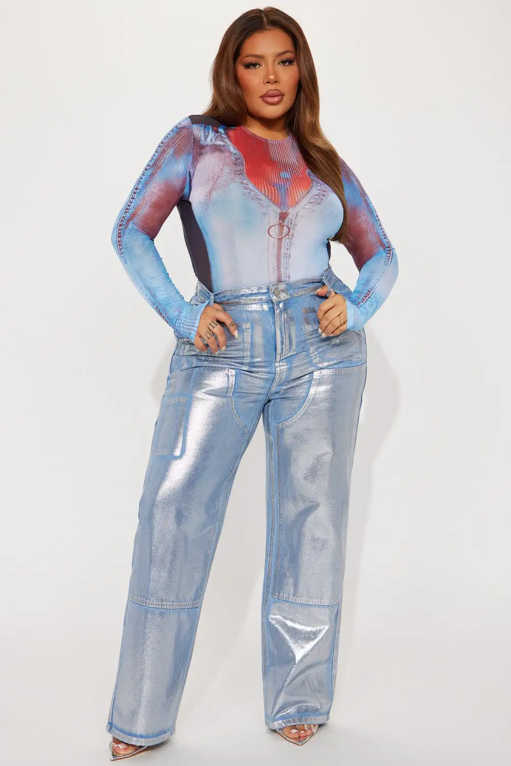 Too Hot To Handle Mesh Bodysuit - Blue/combo