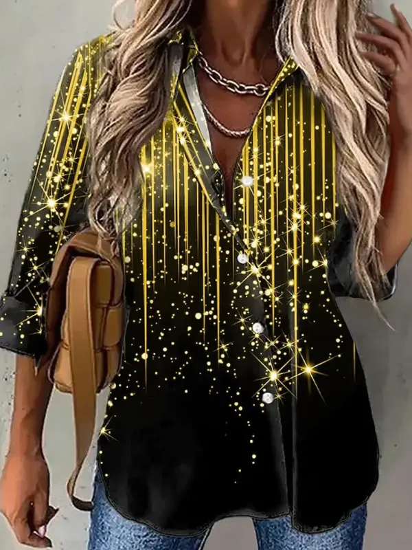 Women's Sparkly Print Long Sleeve Single Breasted Blouses
