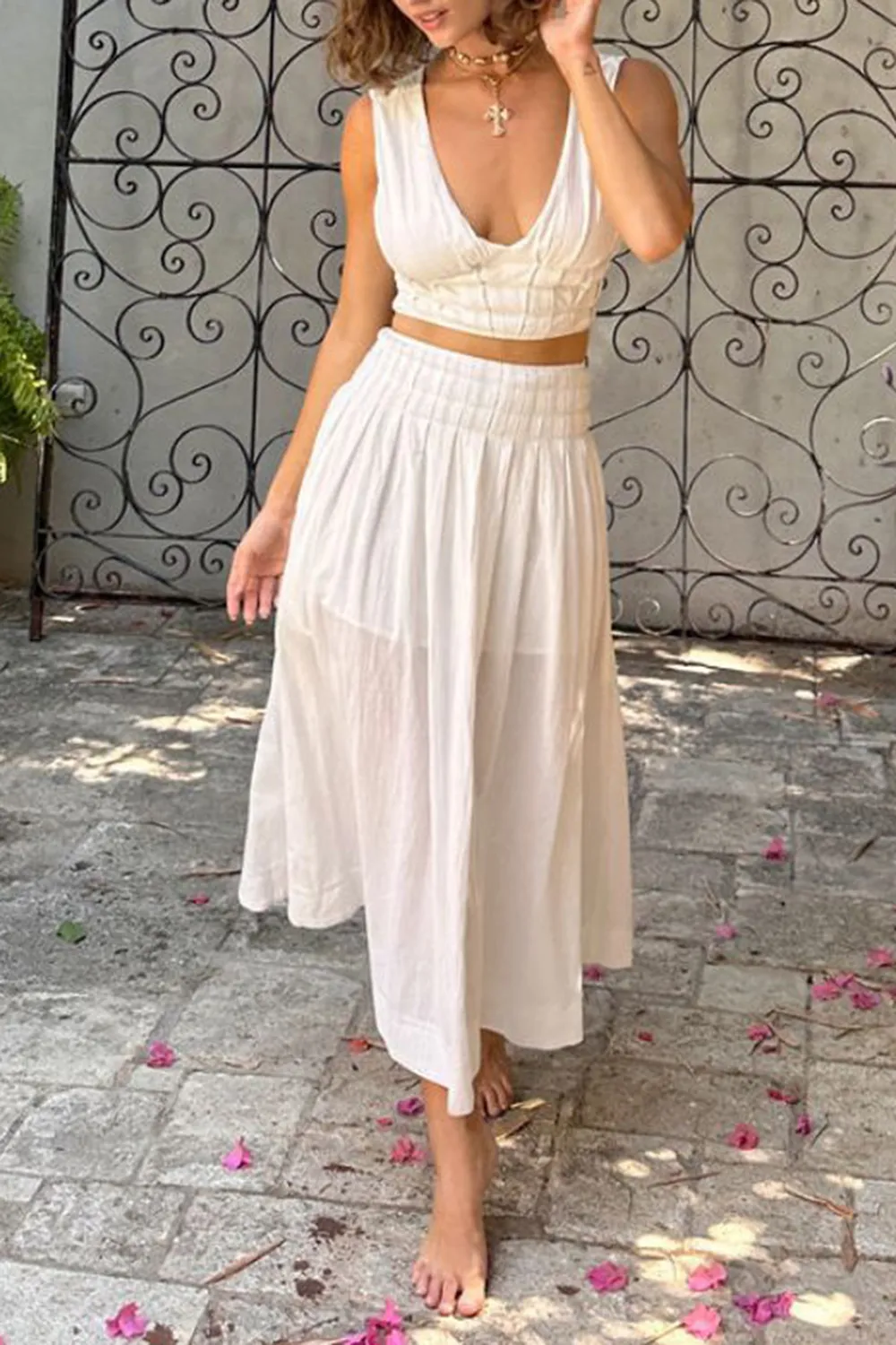 White Cotton And Linen Long Skirt