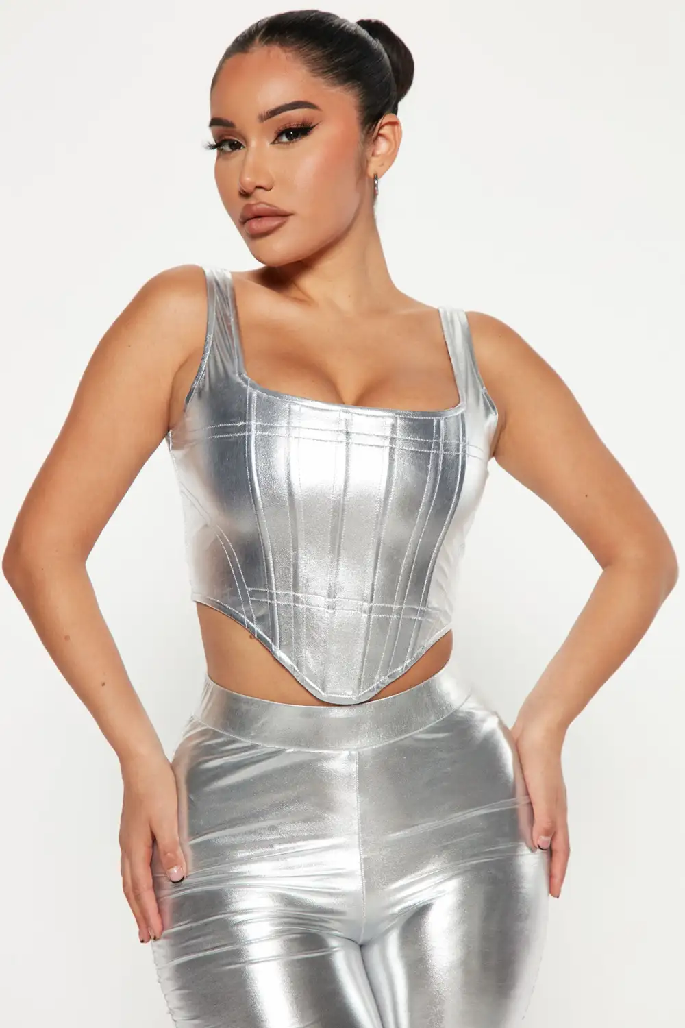 Zenon Metallic Corset Top - Silver
