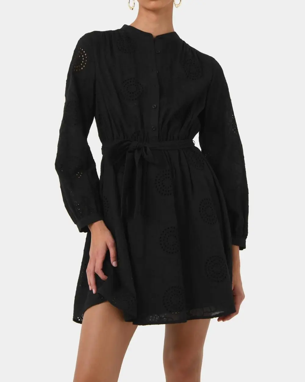 Cotton Tie Dress -Black