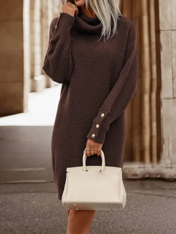 Cowl Neck Drop Shoulder Sweater Dress Without Belt