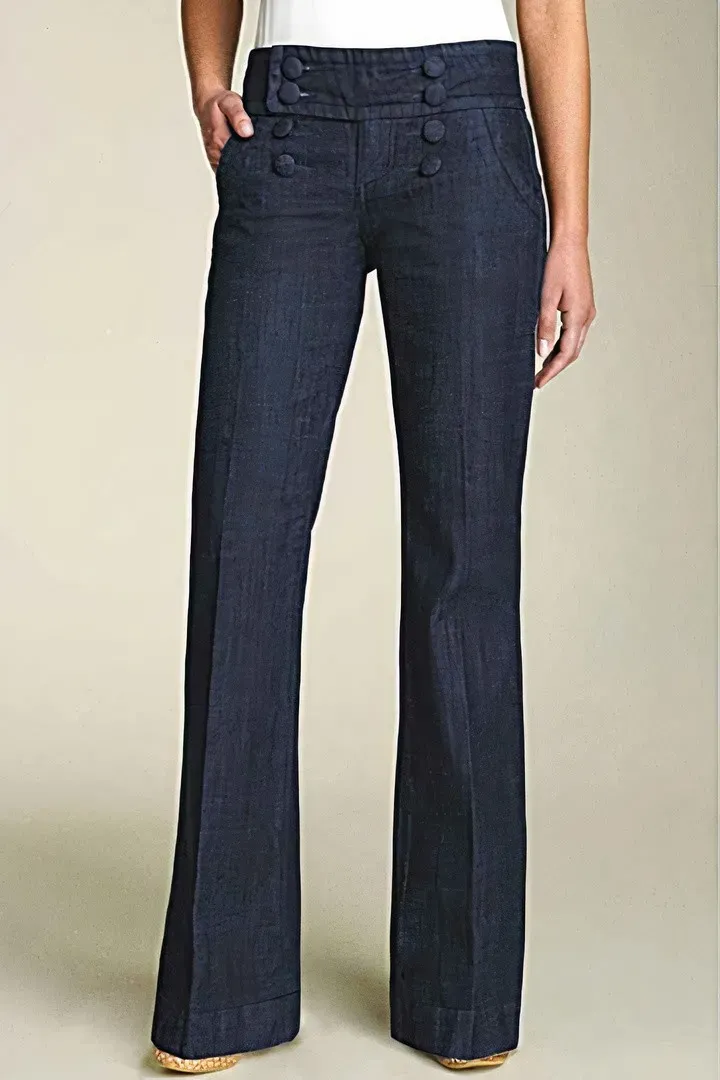 Double Breasted Pocket Detail Flare Mid Rise Jeans