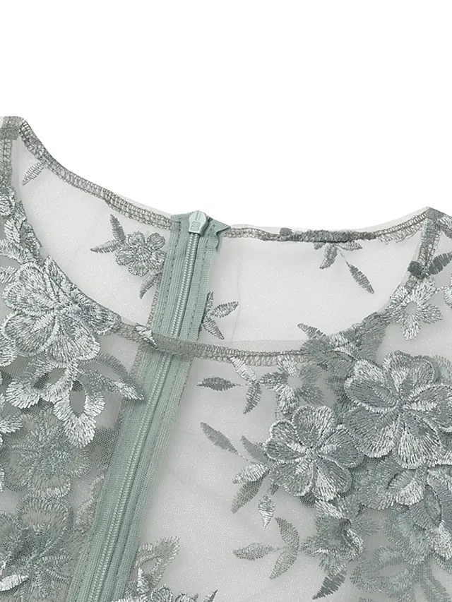 Women‘s Plus Size Party Dress Lace Dress Semi Formal Dress Midi Dress Navy Blue Blue Gold 3/4 Length Sleeve Floral Lace Summer Spring Fall Crew Neck Elegant Party Wedding Guest Dress