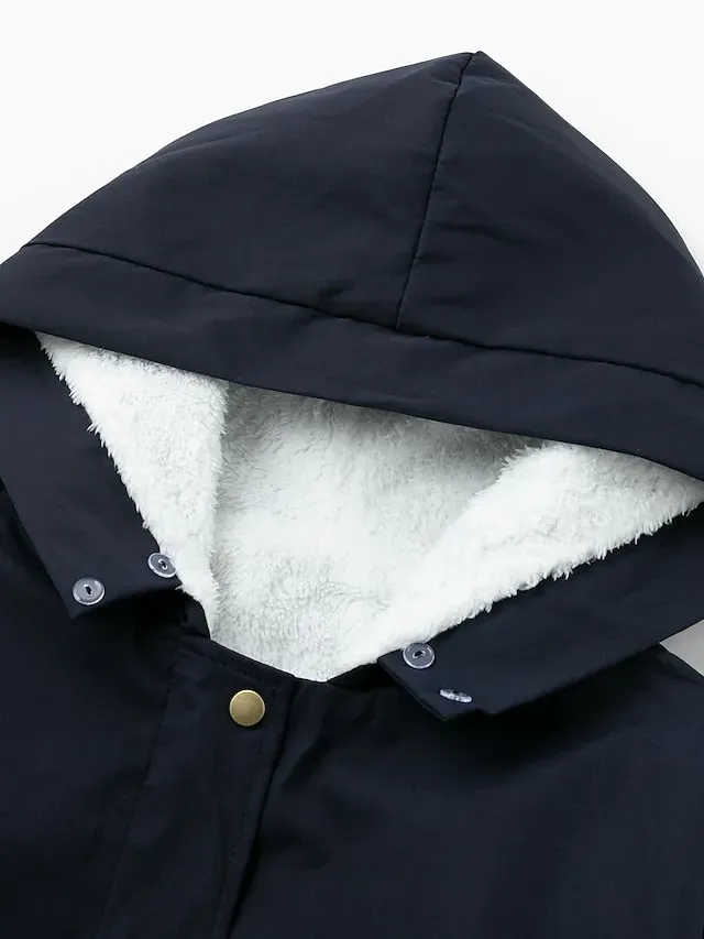 Women's Winter Coat Fleece Lined Parka Hoodie Jacket Windproof Warm Puffer Jacket Streetwear Casual Heated Coat with Fur Collar Jacket Long Sleeve Color Block Pocket Pink Army Green Khaki