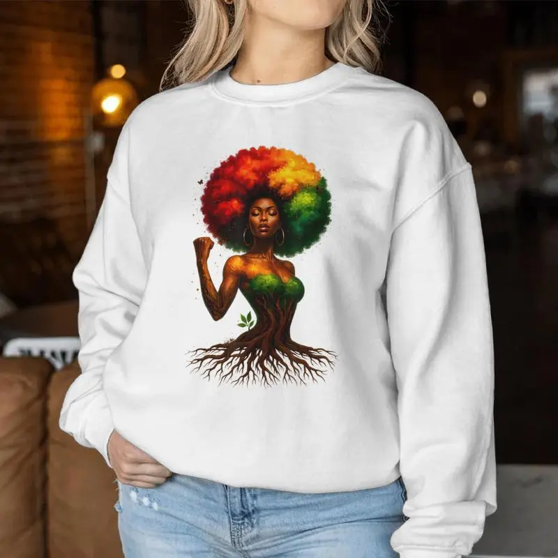 Afro Tree Woman Black Queen Melanin Roots Pride African Girl Women Sweatshirt