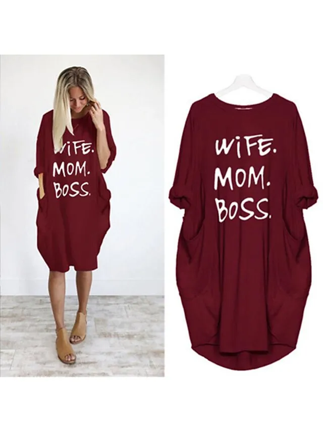 Women's Pajamas Loungewear Nightgown Sleepwear Letter Fashion Simple Basic Home Daily Mother's Day Polyester Pullover Summer Spring claret Orange red