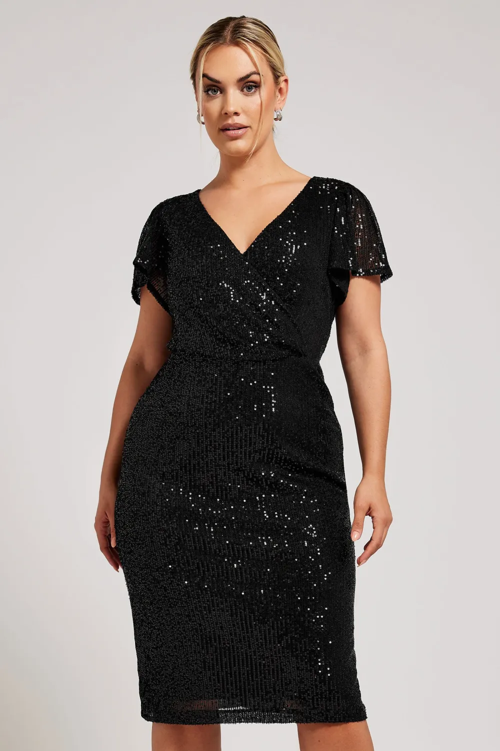 YOURS LONDON Curve Black Sequin Embellished Wrap Dress