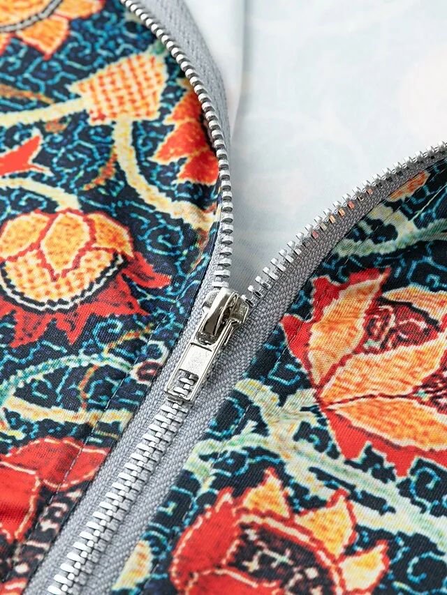 Women's Bomber Jacket Zip up Casual Jacket Fall Floral Print Baseball Jackets Outerwear Long Sleeve Fall  Spring Green Casual Daily