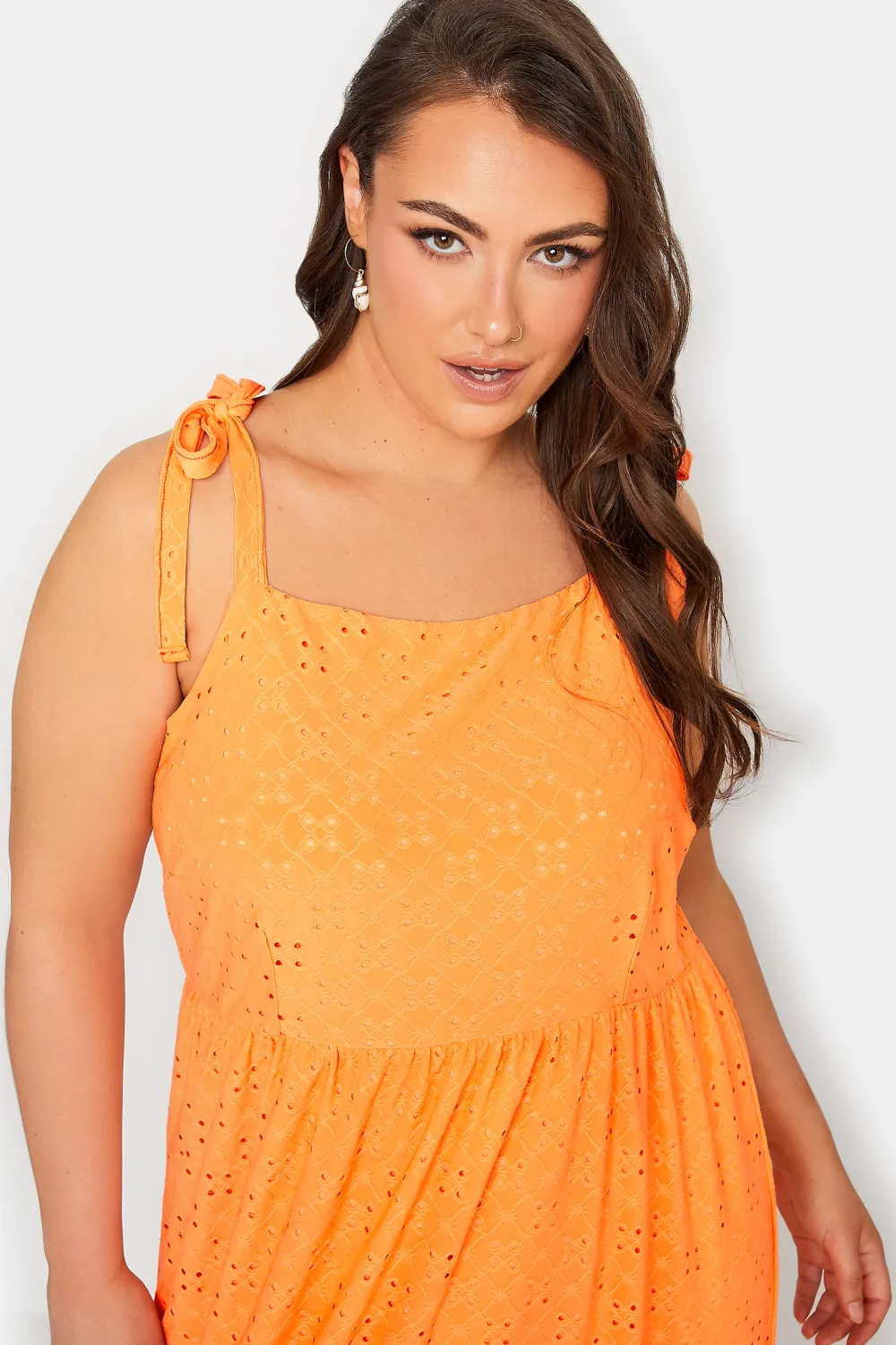 YOURS Curve Bright Orange Broderie Anglaise Maxi Dress