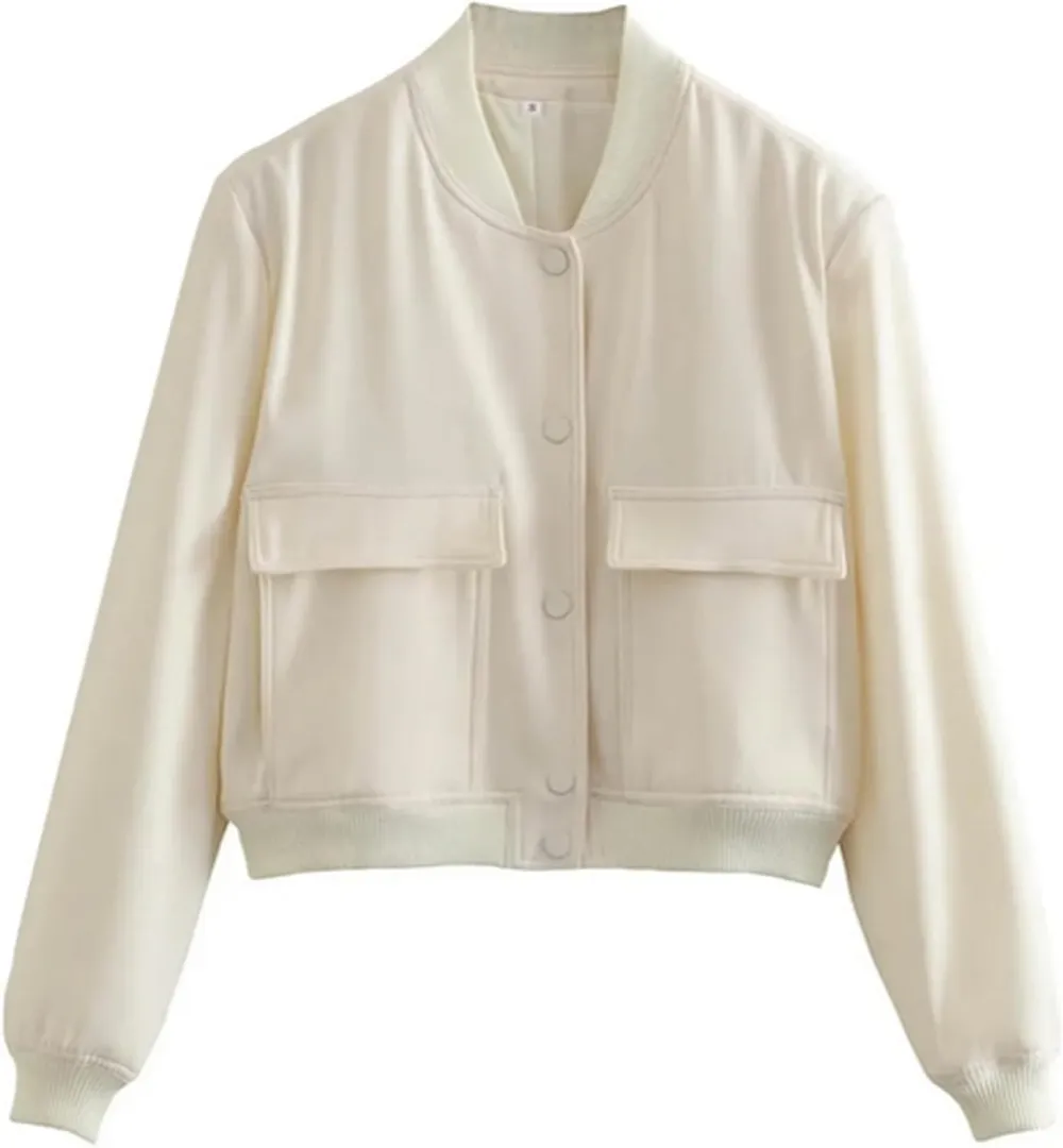 Womens Cropped Bomber Jacket Button Down Varsity Jackets Shackets With Pockets