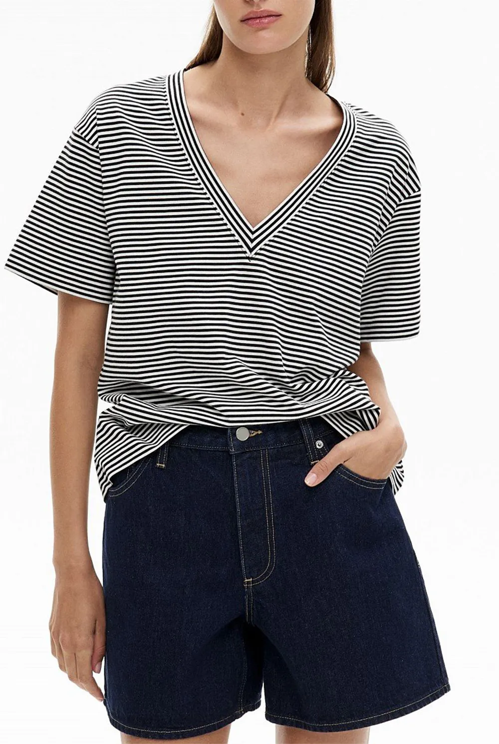 V-Neck Black Striped T-Shirt