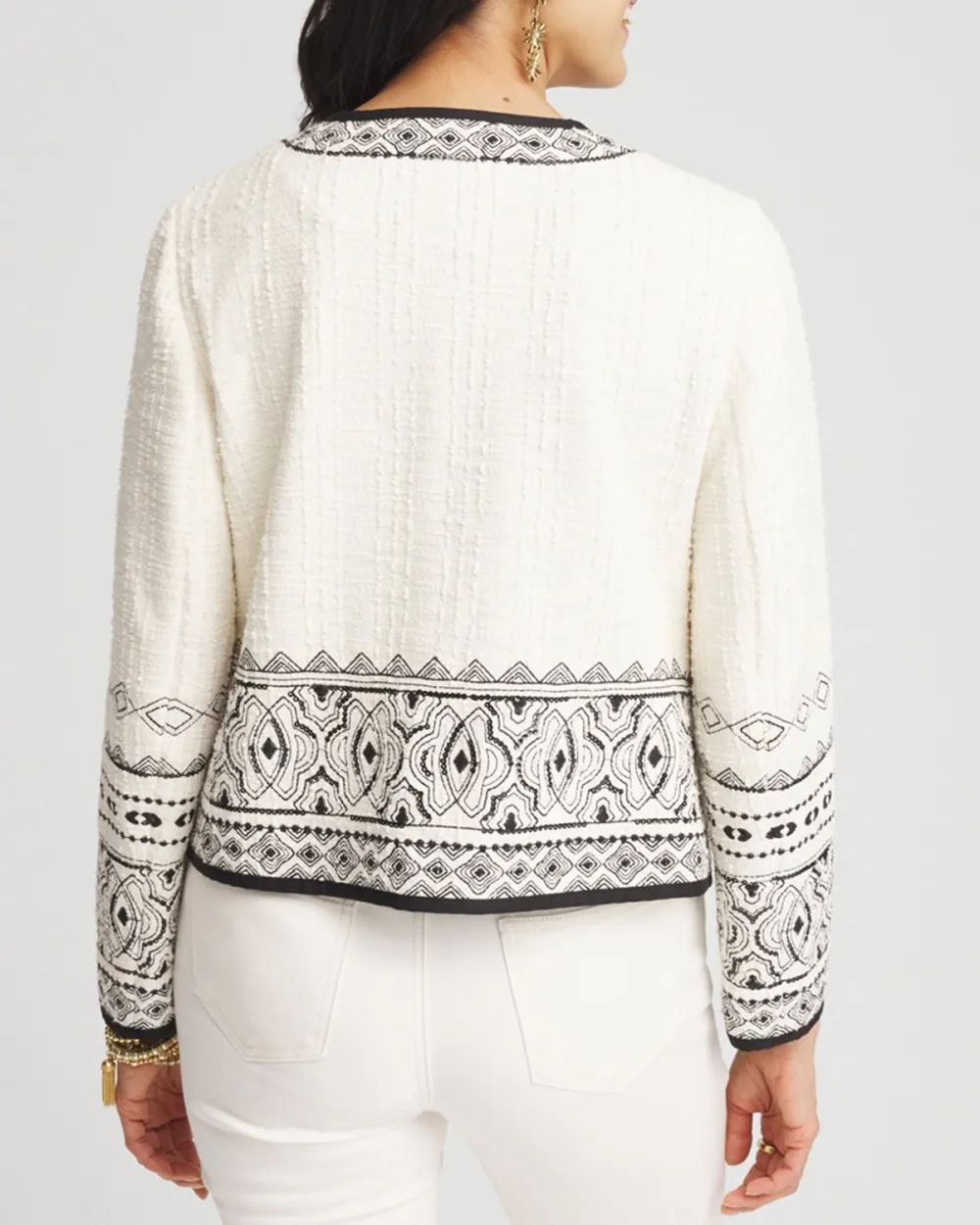 White Embroidered Trim Jacket