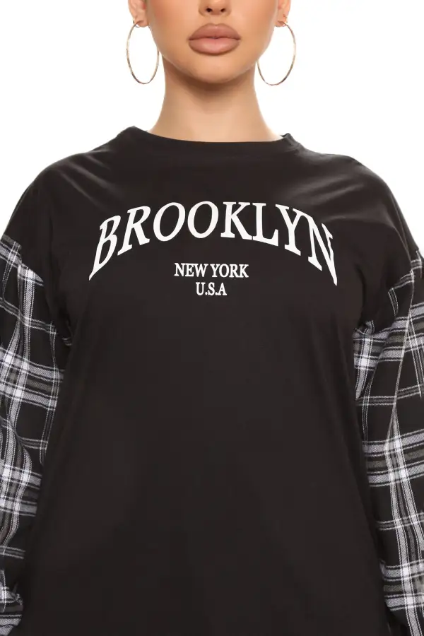 Brooklyn Plaid Tunic Top - Black/White