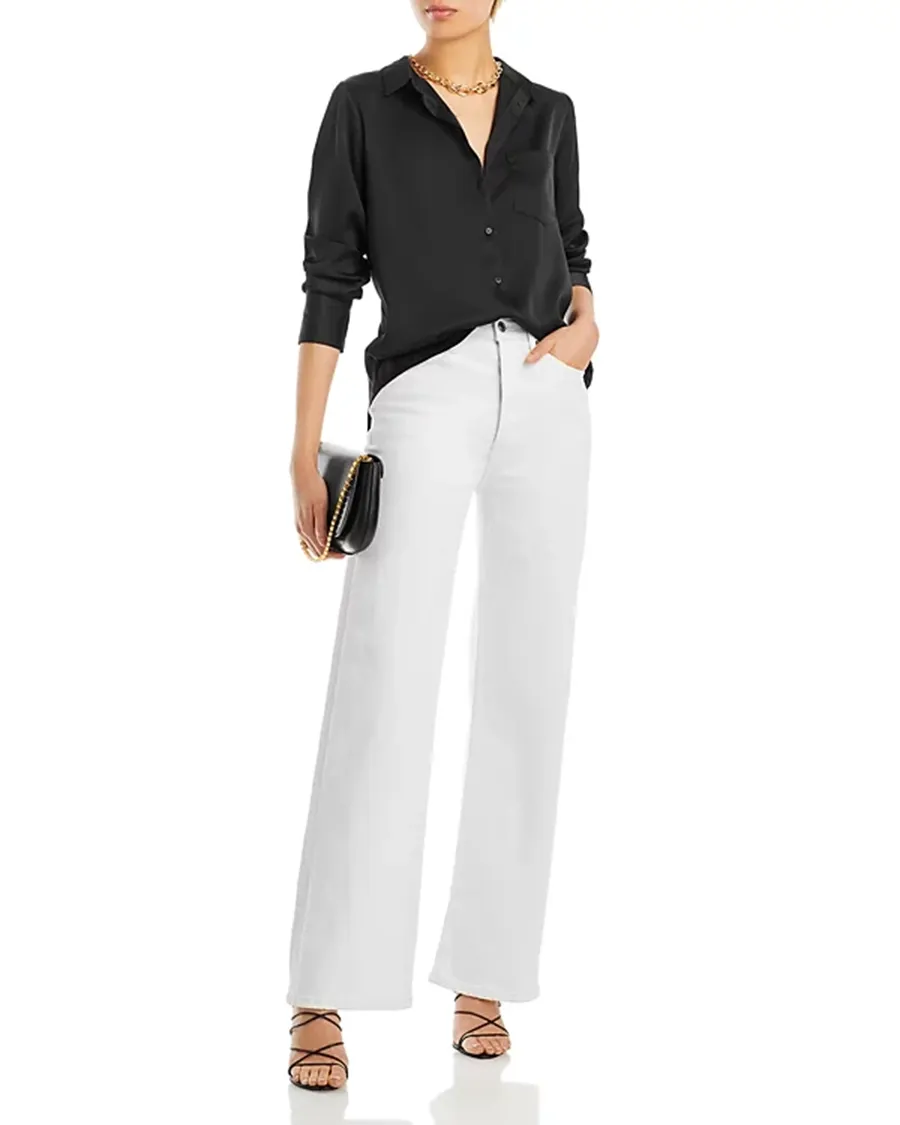 Lapel Satin Button Front Blouse