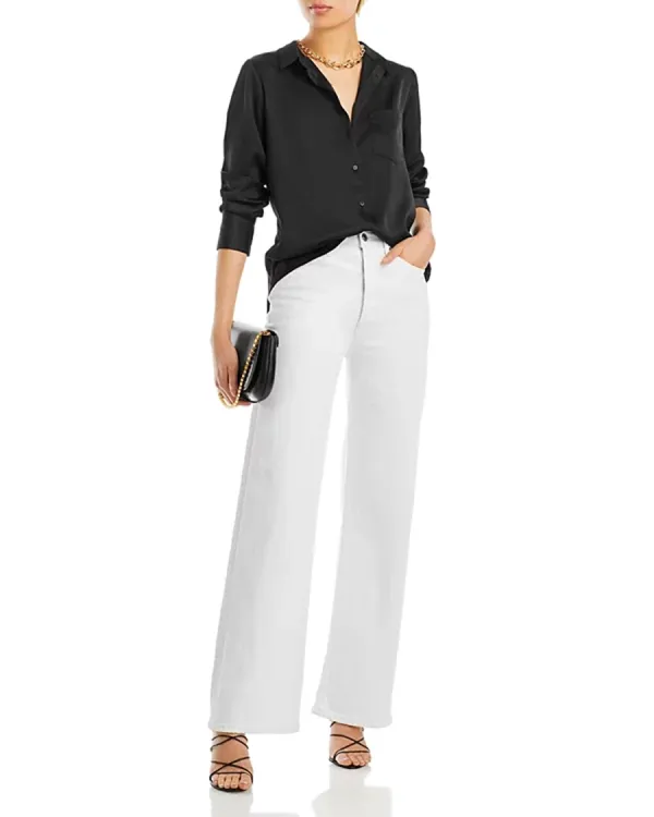 Lapel Satin Button Front Blouse