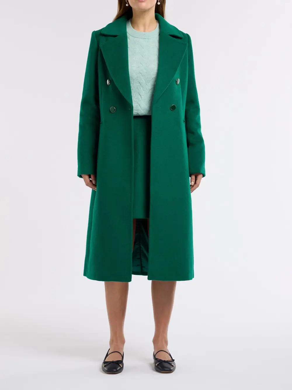Green Solid Longline Coats