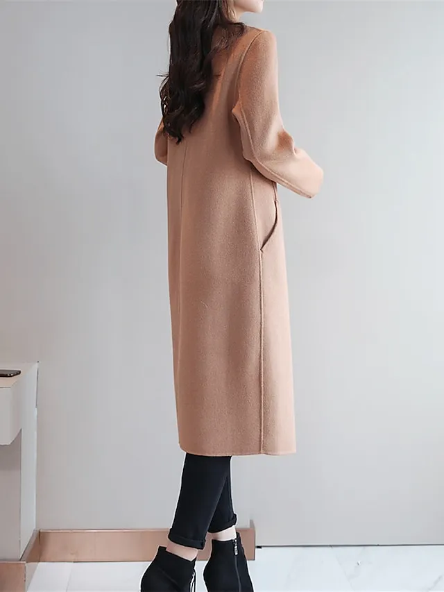 Women's Coat Long Coat Black Blue Camel Red Active Street Fall Regular Fit S M L XL XXL 3XL / Daily / Winter