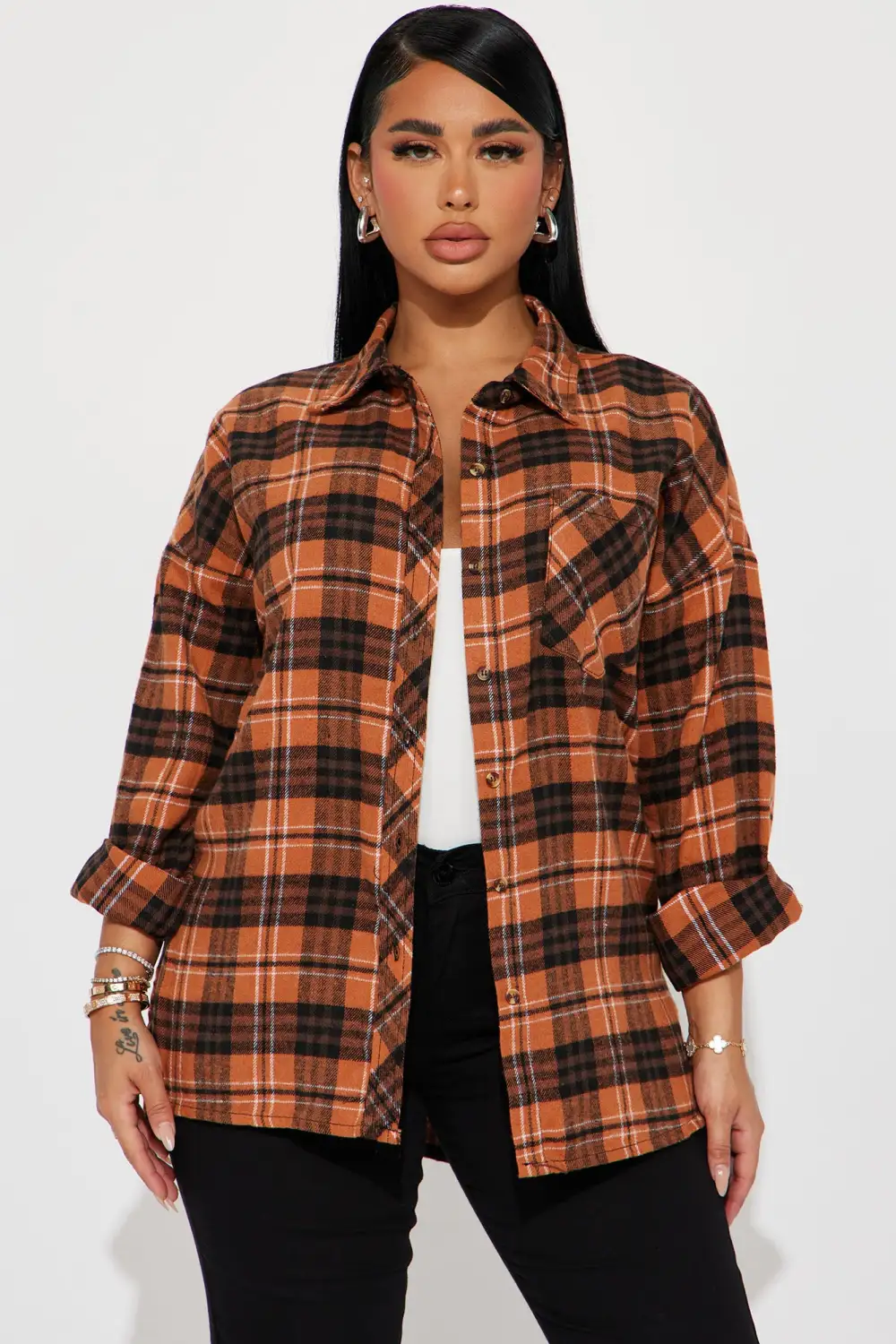 Perrie Plaid Shirt - Orange/combo