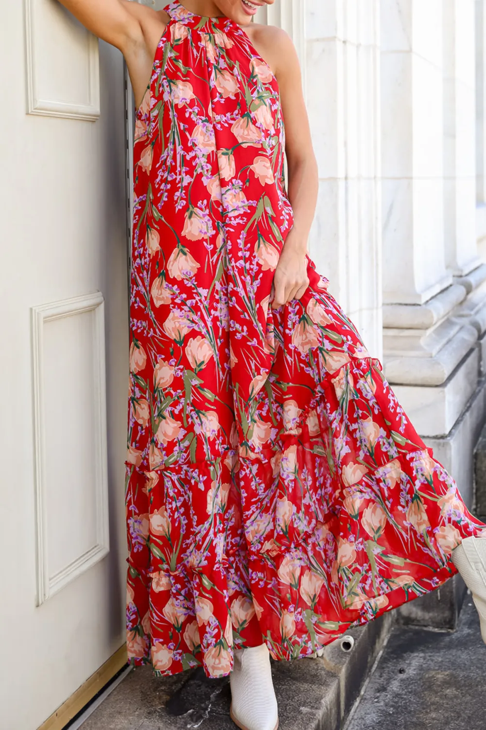 Happily Yours Red Floral Maxi Dress