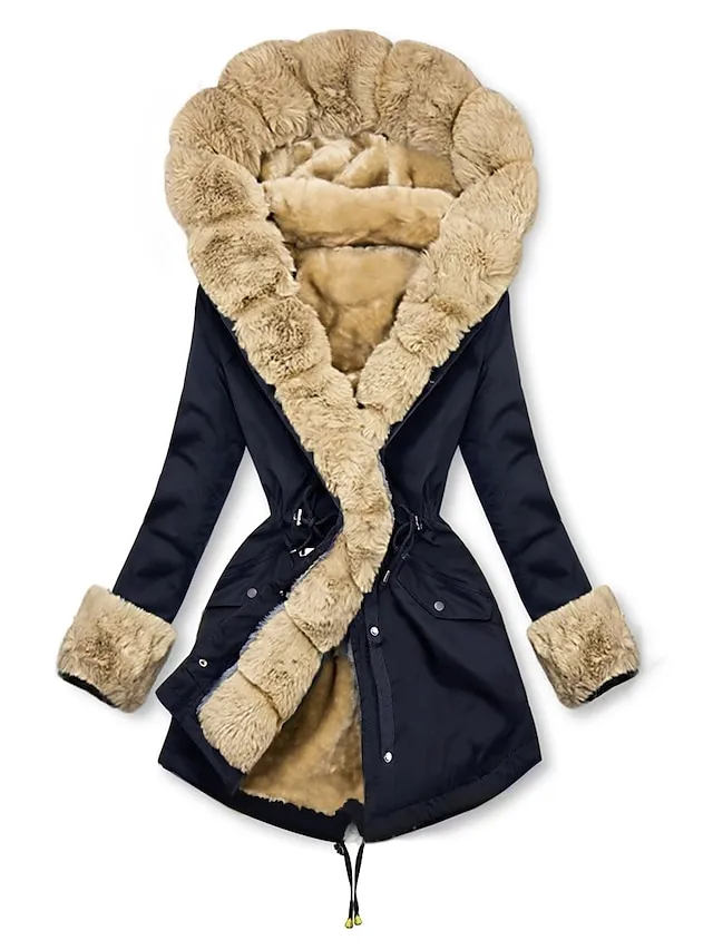 Women's Parka Puffer Jacket Thermal Warm Heated Coat Fleece Lined Winter Coat Windproof Outdoor Zip up Hooded Heated Coat Dark Blue