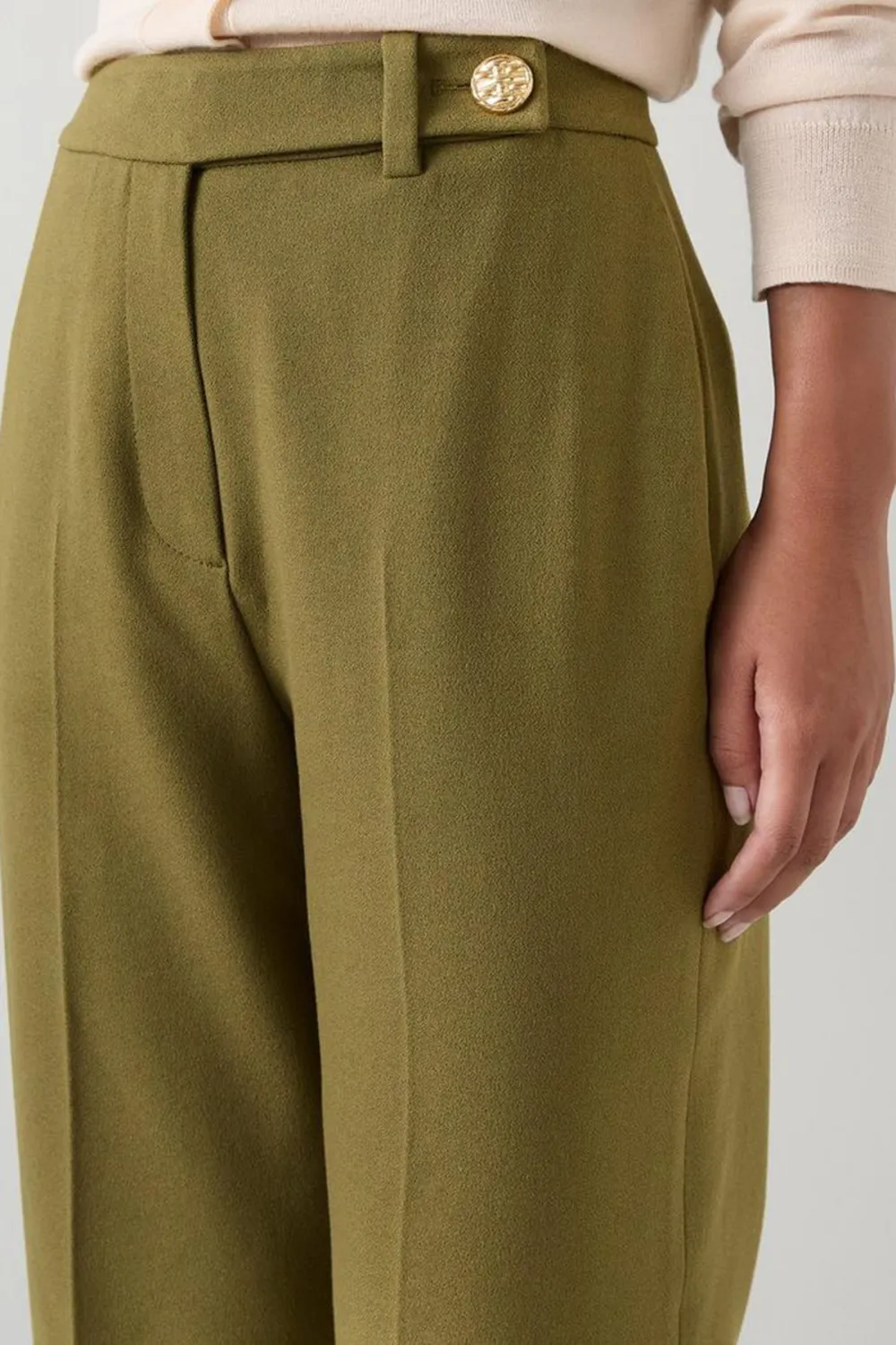 Olive Green High Waist Straight Leg Trousers