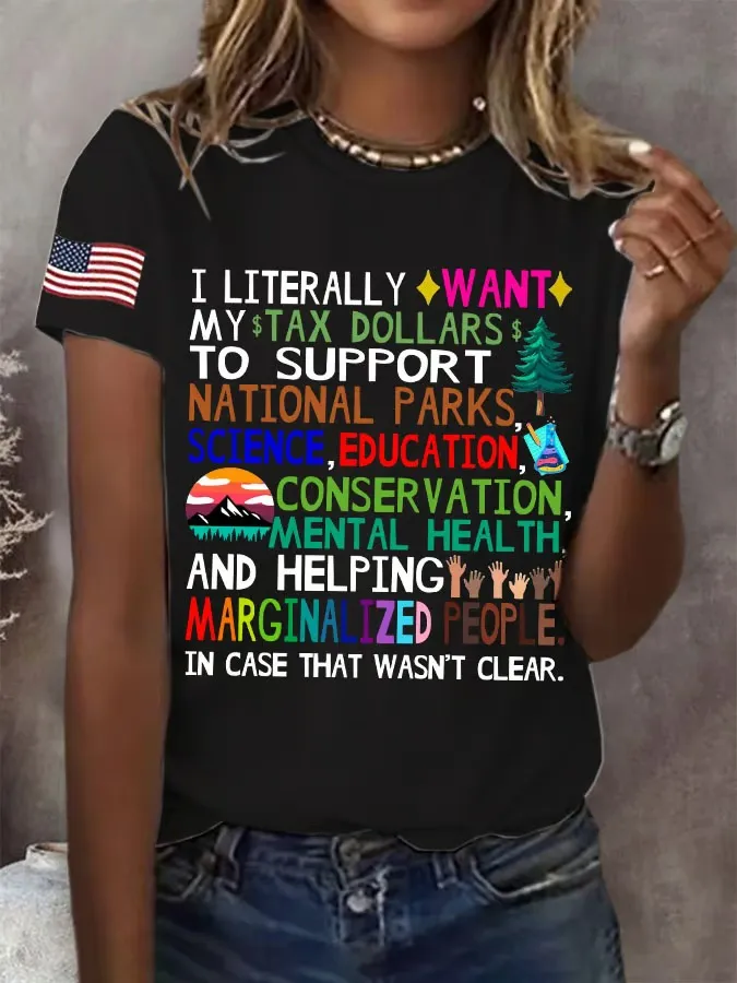 Women'S T-Shirt Women'S Support National Parks Print Round Neck T-Shirt