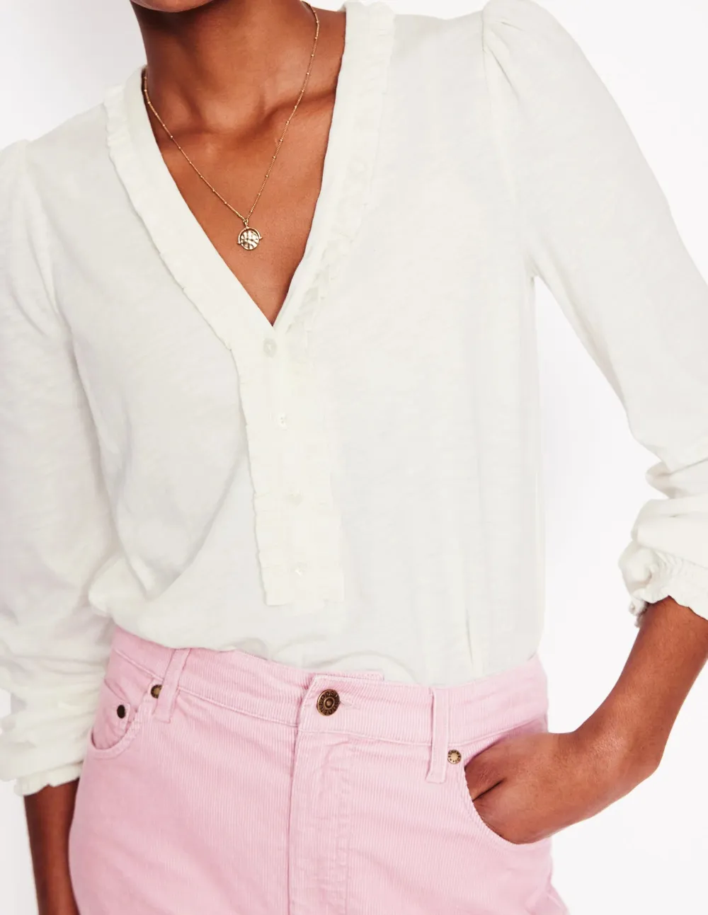 Ruffled V-neck Top