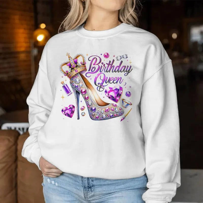 Birthday Queen Crown Hearts High Heel Girls Women Sweatshirt