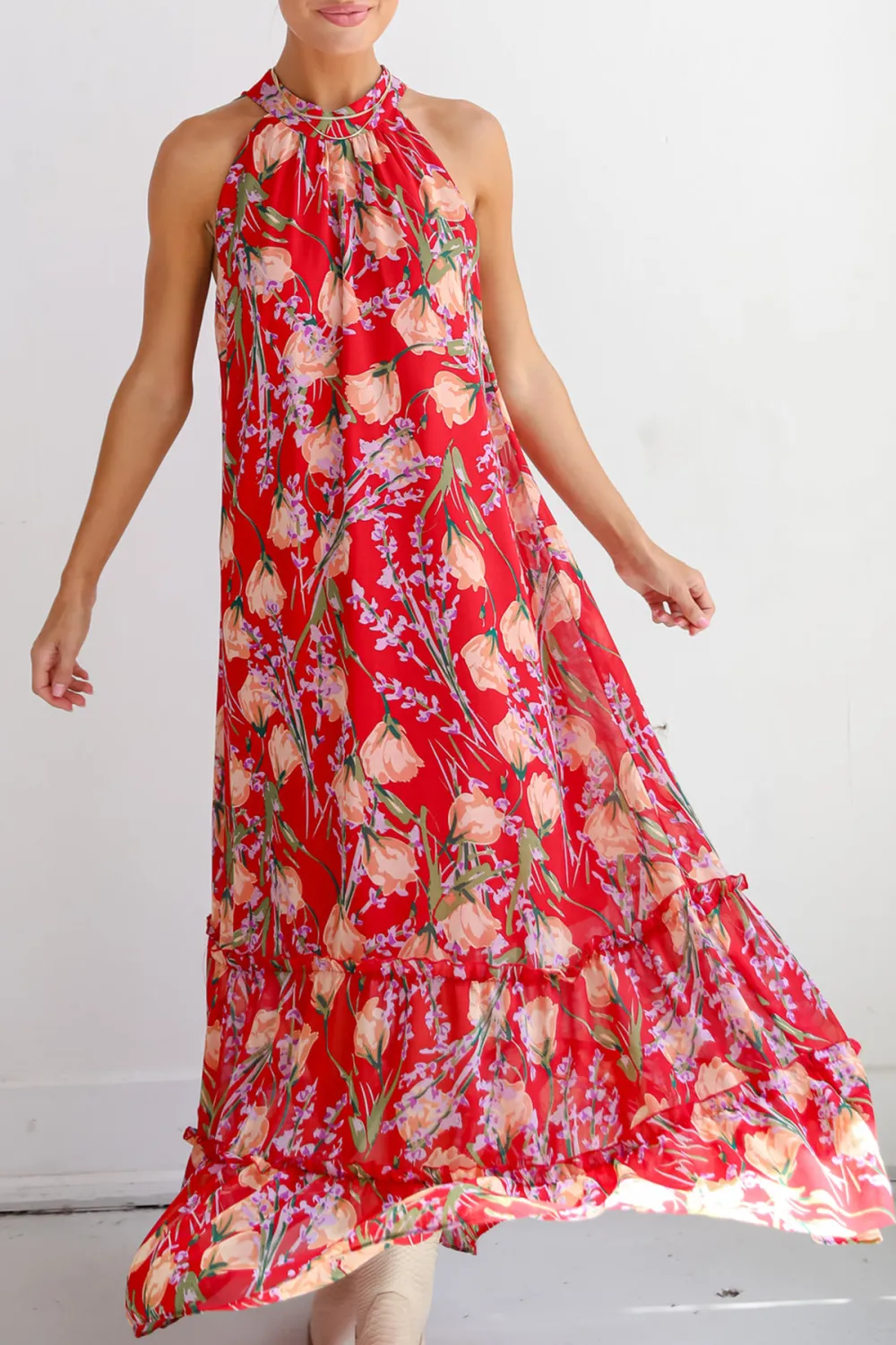 Happily Yours Red Floral Maxi Dress