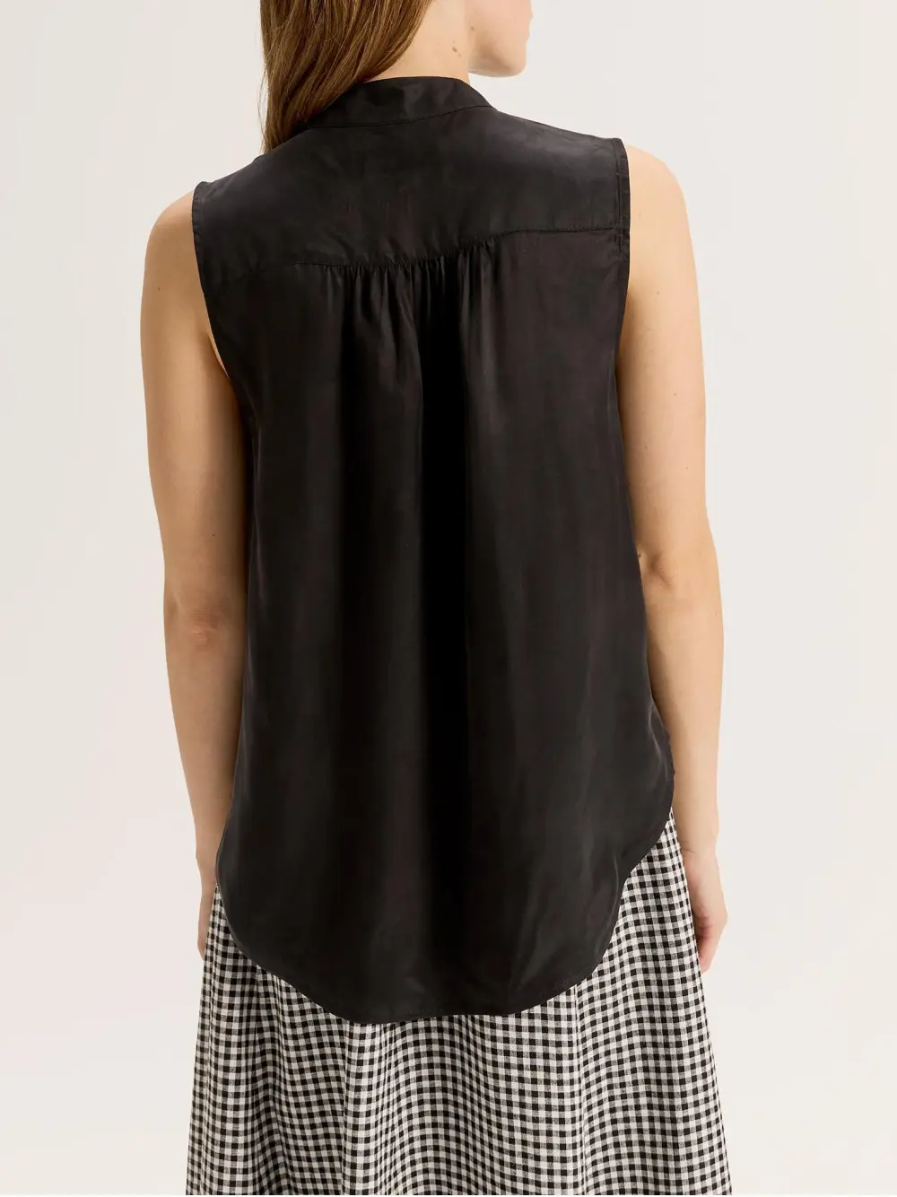 Black High Neck Button Tank Tops