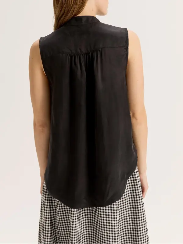 Black High Neck Button Tank Tops