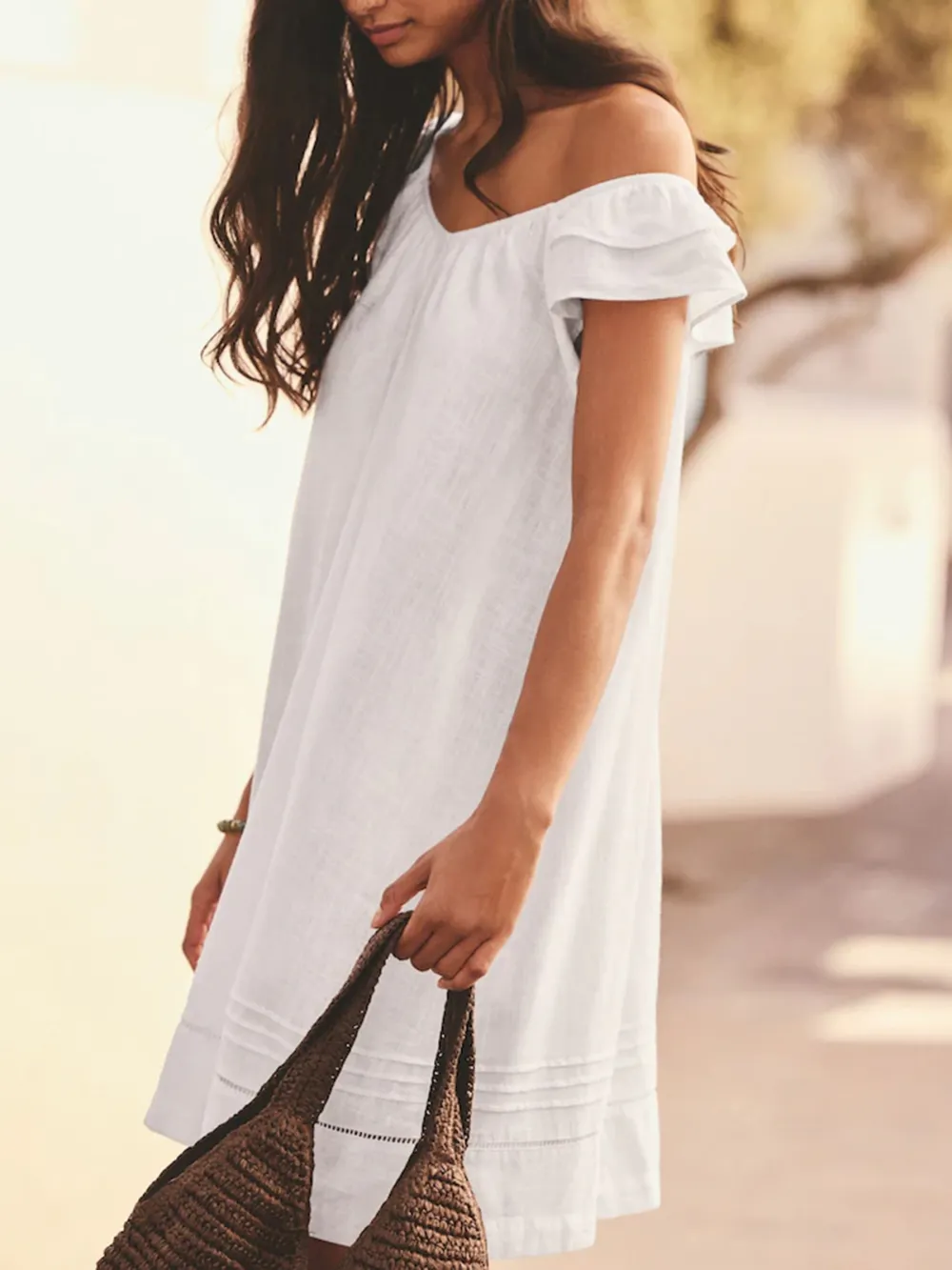 Summer Leisure Loose Blue Floral Print V-Neck Dress