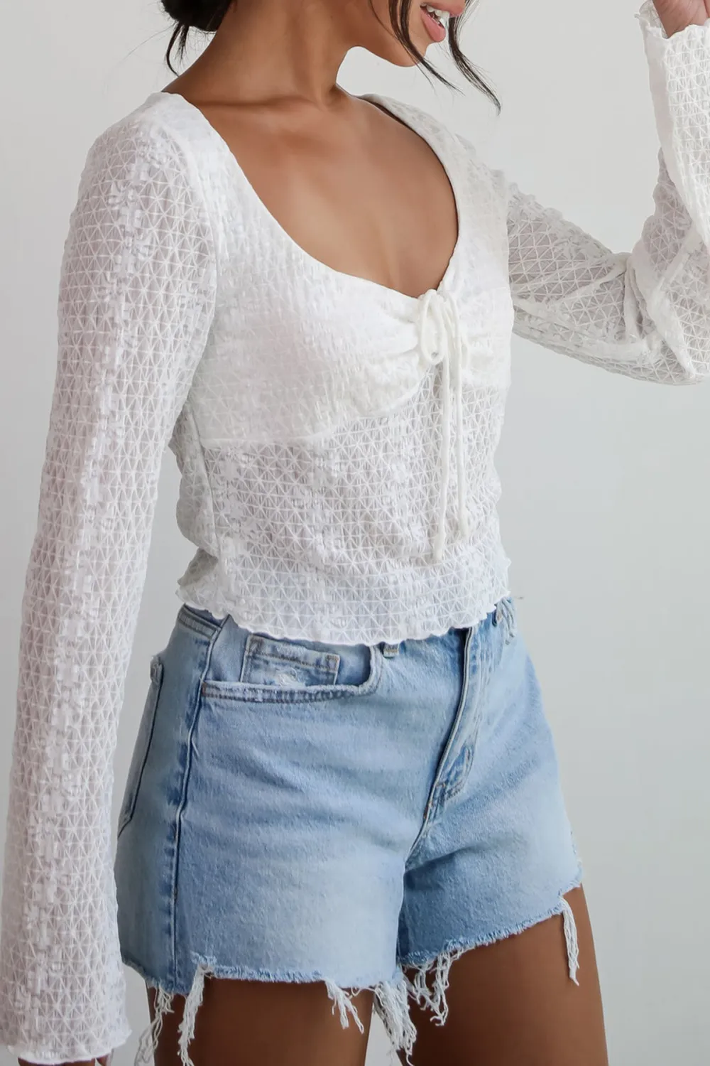 Trendsetting Cuteness White Mesh Blouse