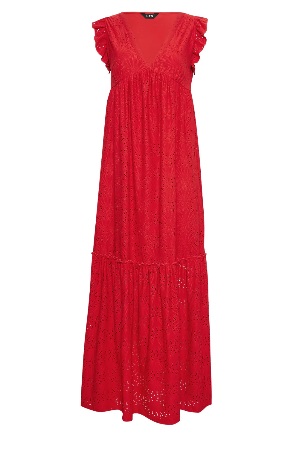 LTS Tall Red Broderie Anglaise Frill Maxi Dress