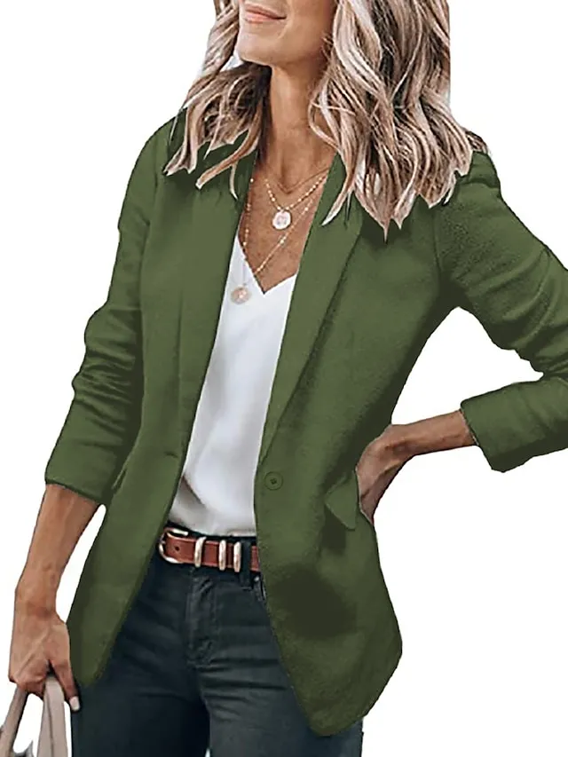 Women's Casual Blazers Clean Fit Fall Open Front Long Sleeve Work Office Jackets Coat claret Dark Grey White Black Blue Traditional / Classic Daily Buttoned Front Turndown Regular Fit S M L XL XXL