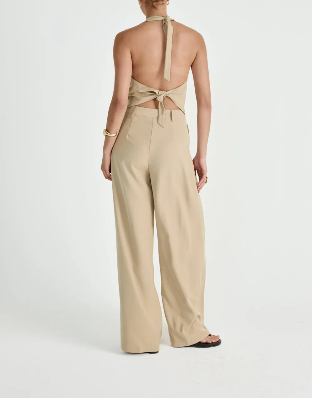 Floor-Length Draped Wide-Leg Trousers