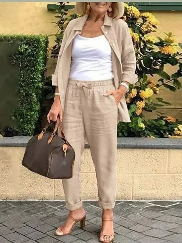 Women's Loungewear Sets Fashion Casual Comfort Home Daily Vacation Linen Summer Spring Black White