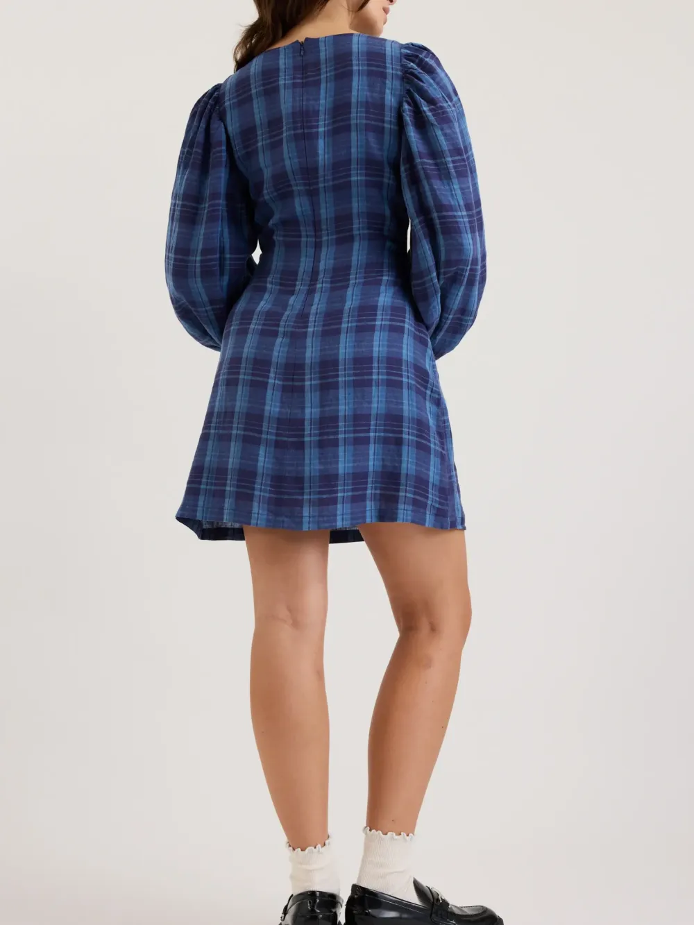 Indigo Check Linen Check Dress