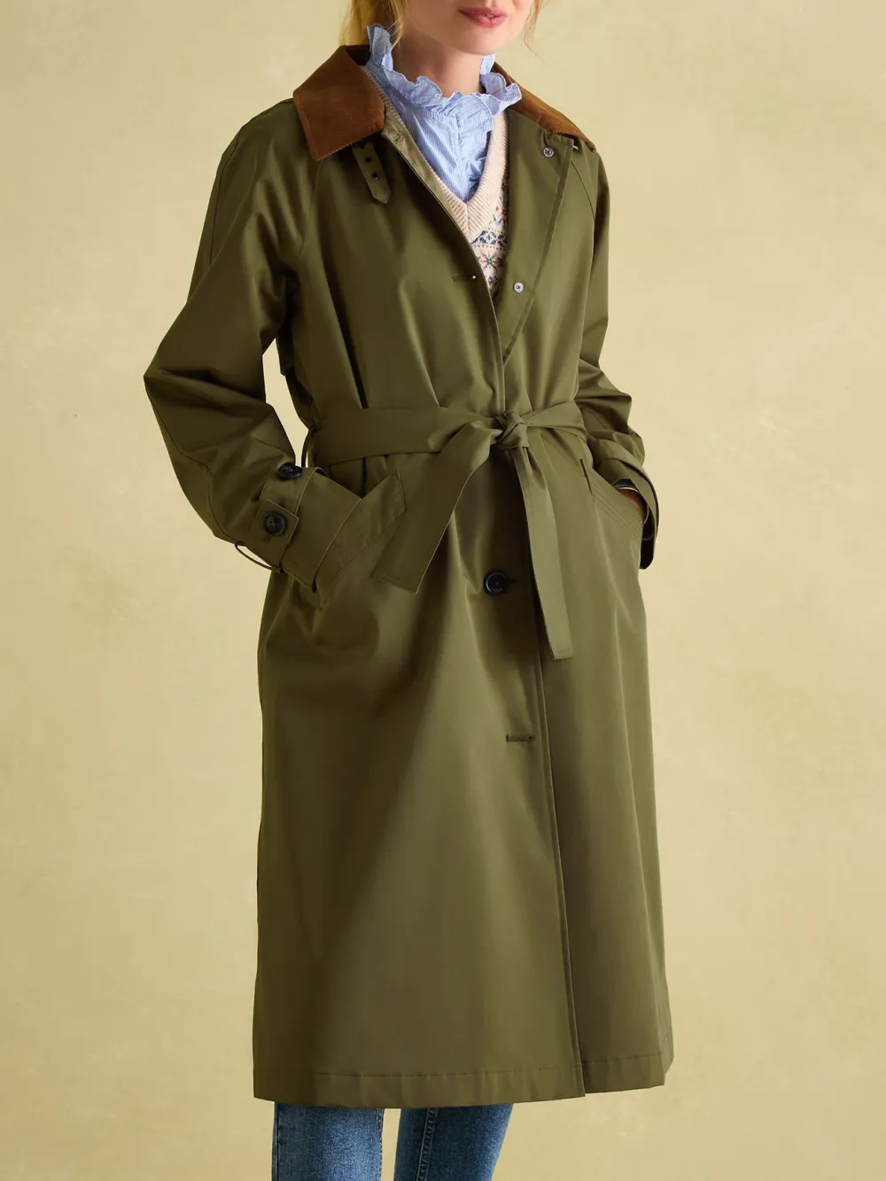 Green Waterproof Belted Trench Coat