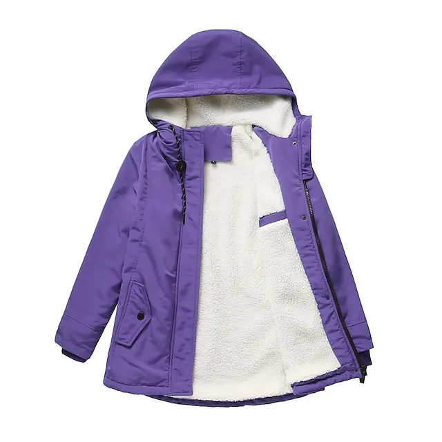 Women's Parka Street Fall Winter Puffer Jacket Long Coat Windproof Warm 3 in 1 Loose Casual Sports Jacket Long Sleeve Solid Color Zipper Purple Blushing Pink Waterpoof Daily Wear Down Parkas  Lined