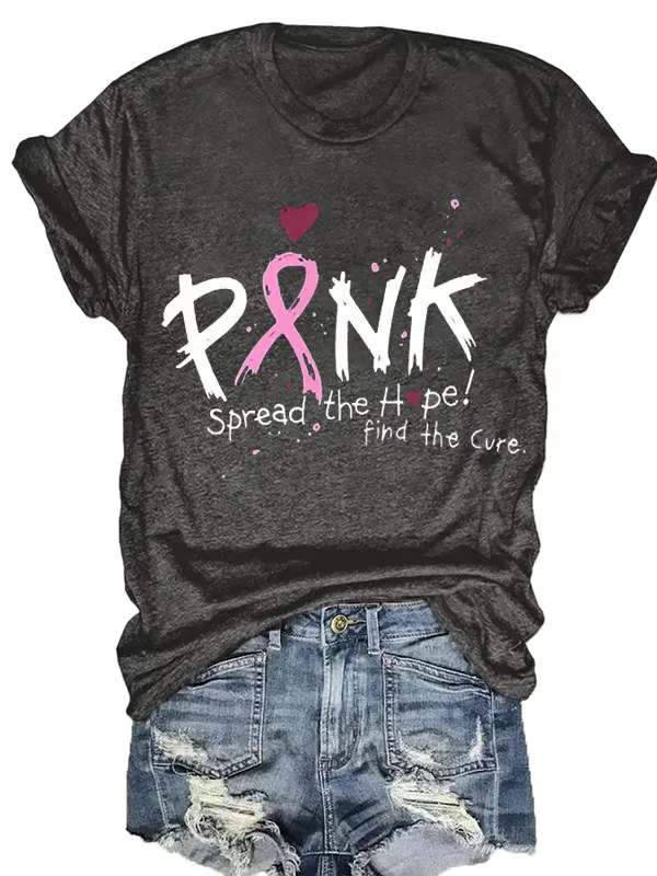 Women'S T-Shirt Women's Pink Spread the Hope Find the Cure Casual Printed T-Shirt