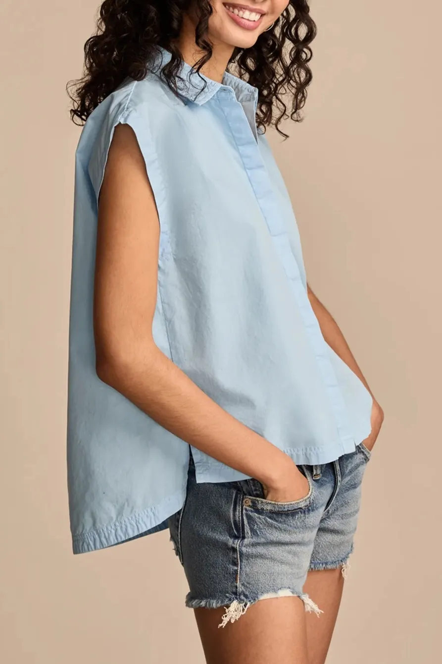 Placid Blue Sleeveless Tunic Buttondown