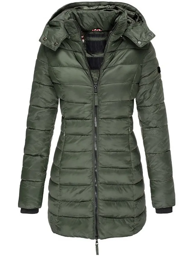 Women's Winter Coat Quilted Jacket Mid Length Puffer Coat Thermal Warm Parka with Pocket Fall Windproof Heated Coat  Zipper Hooded Lightweight Outerwear Long Sleeve Army Green Black