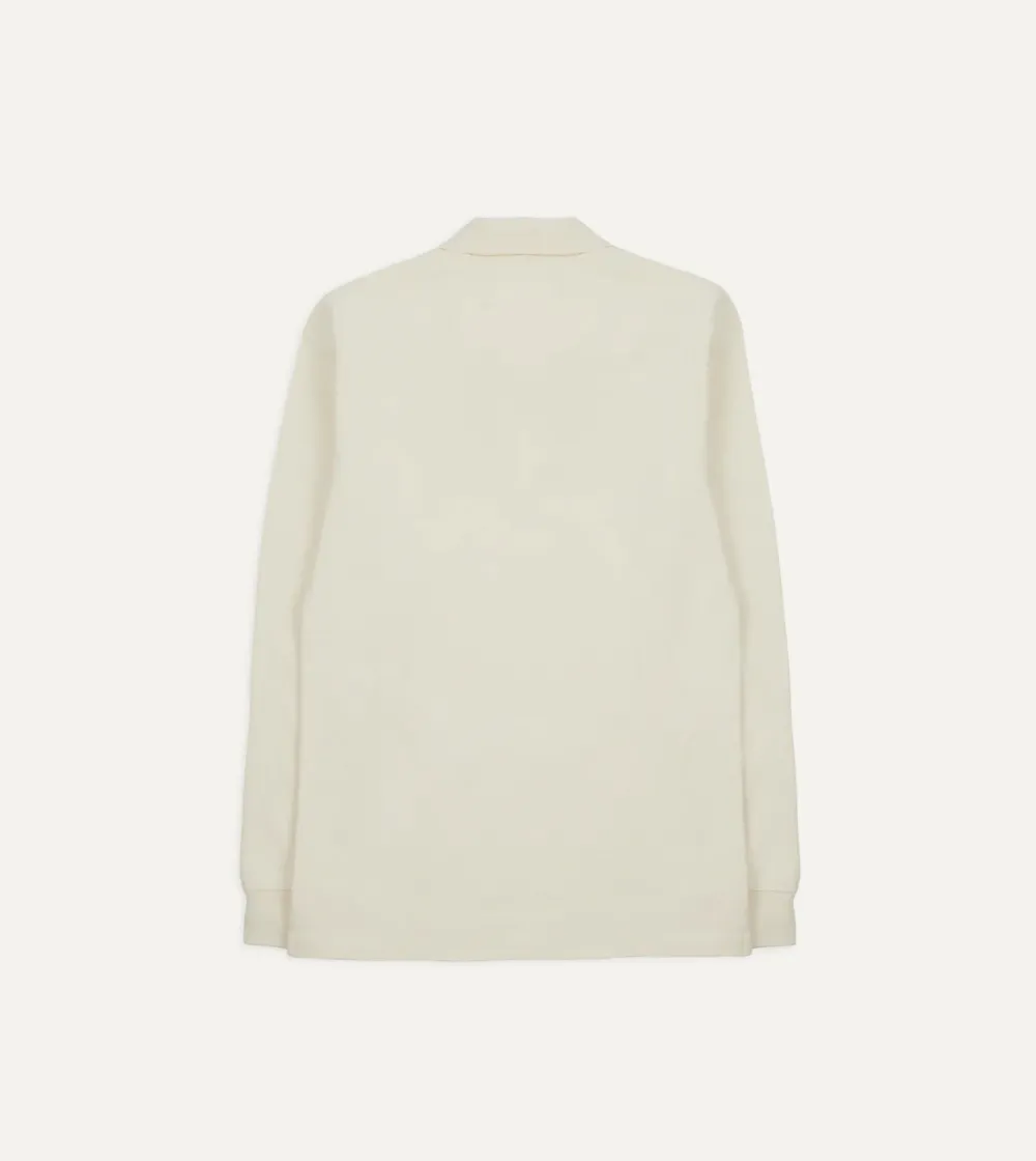 Ecru Pique Cotton Long-Sleeve Polo Fall And Winter Shirt
