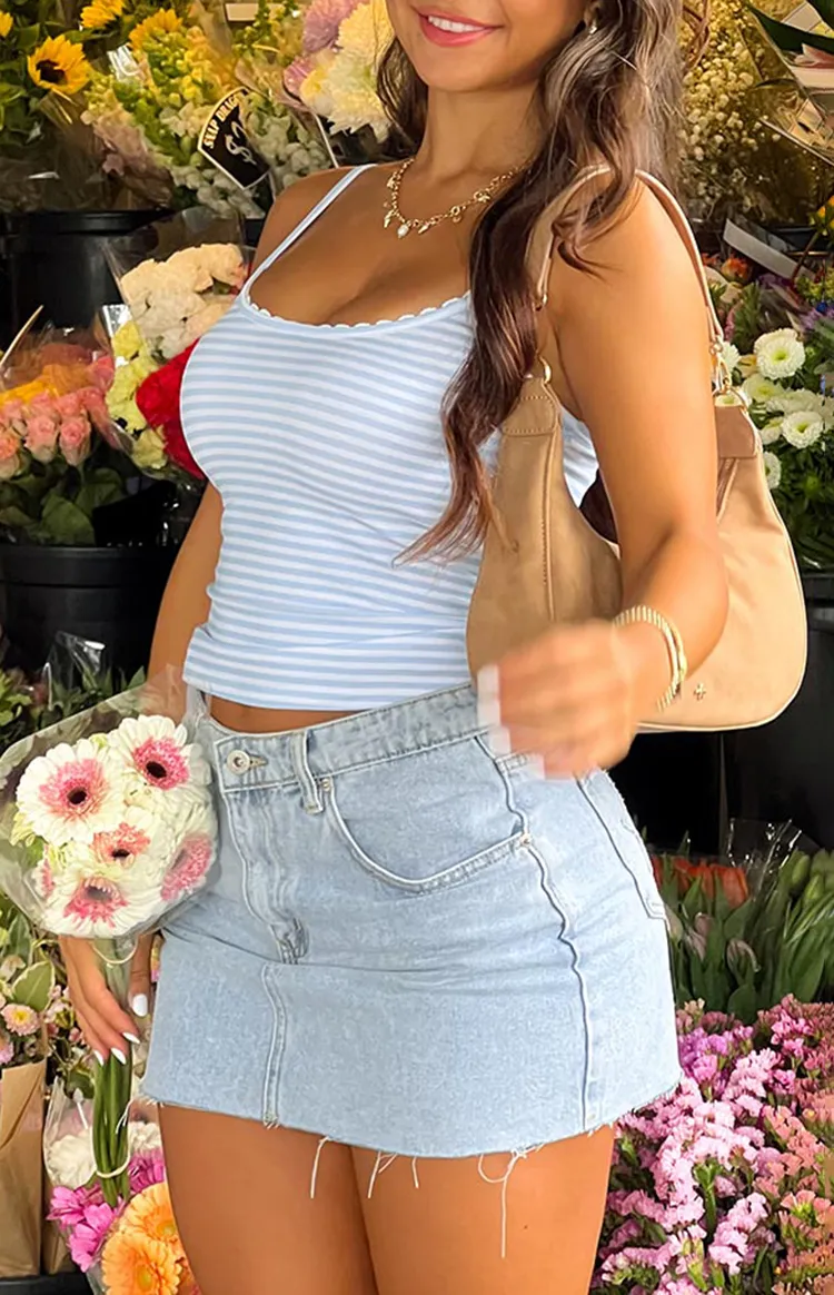 Blue Striped Spaghetti Strap Camisole Top