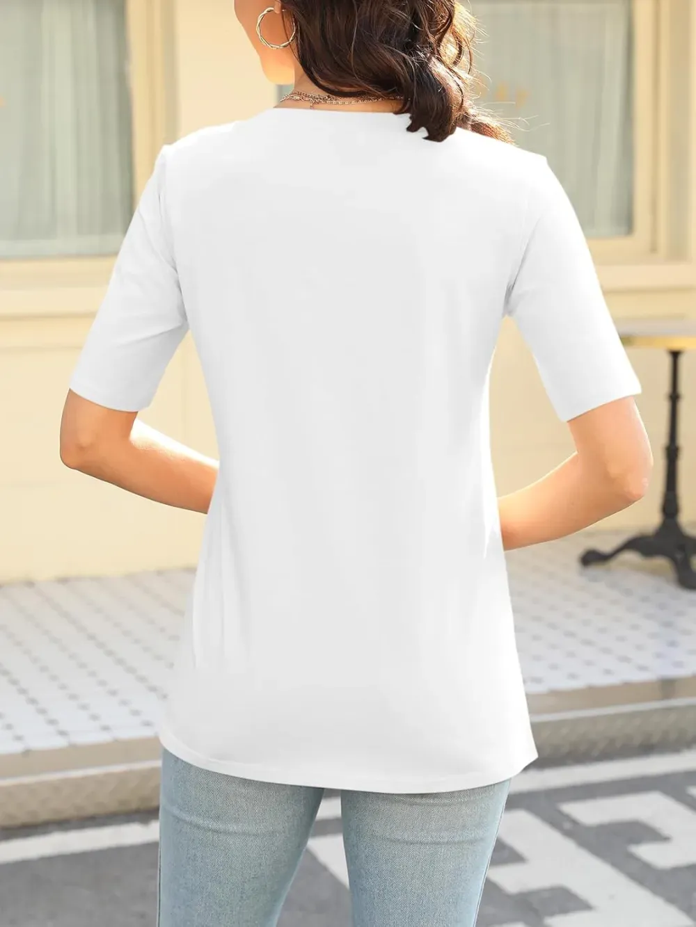 ORANDESIGNE Women's Color Block Short Sleeve T Shirts Casual V Neck Summer Tops Tees Loose Fit Blouses