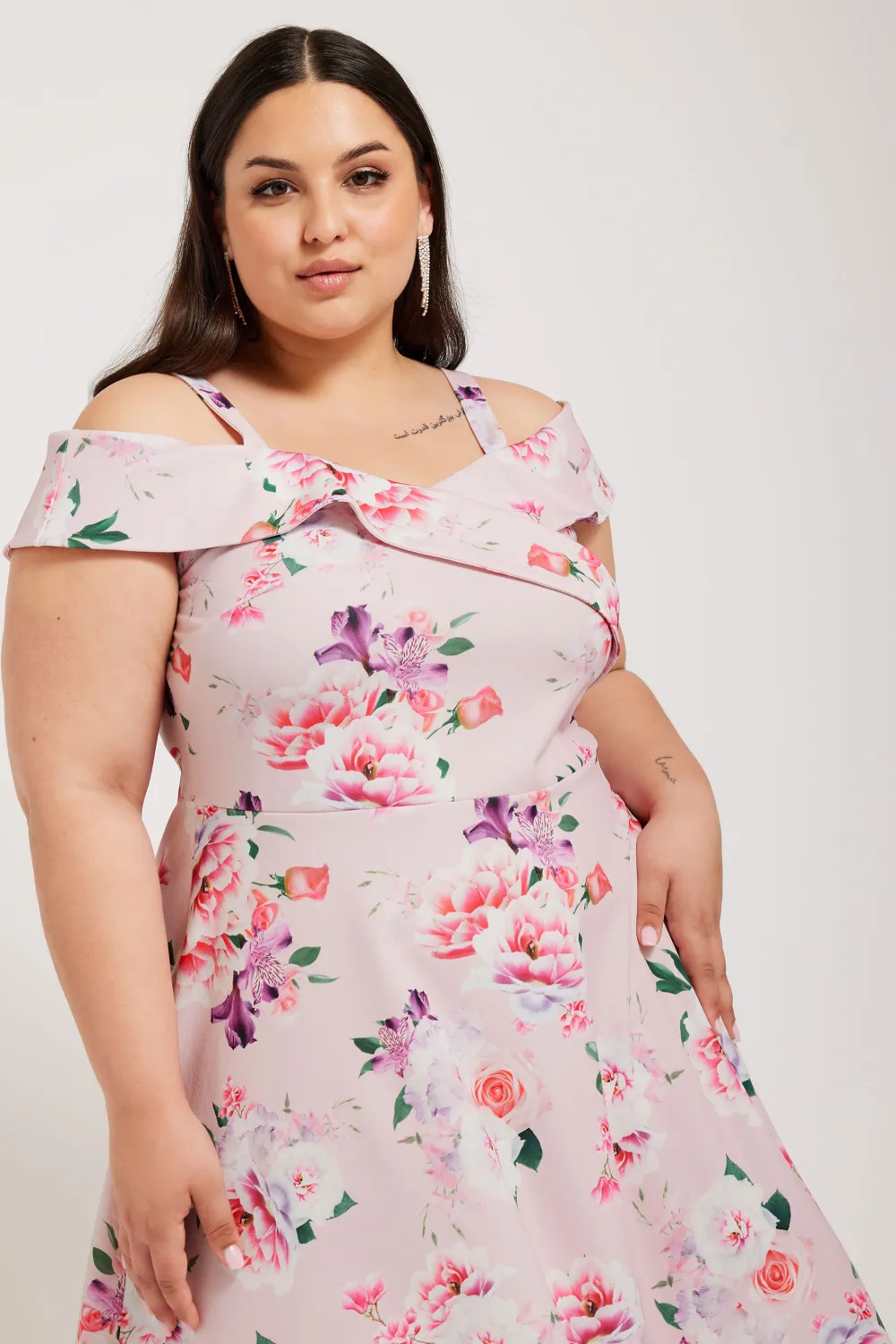 YOURS LONDON Curve Pink Floral Print Bardot Dress