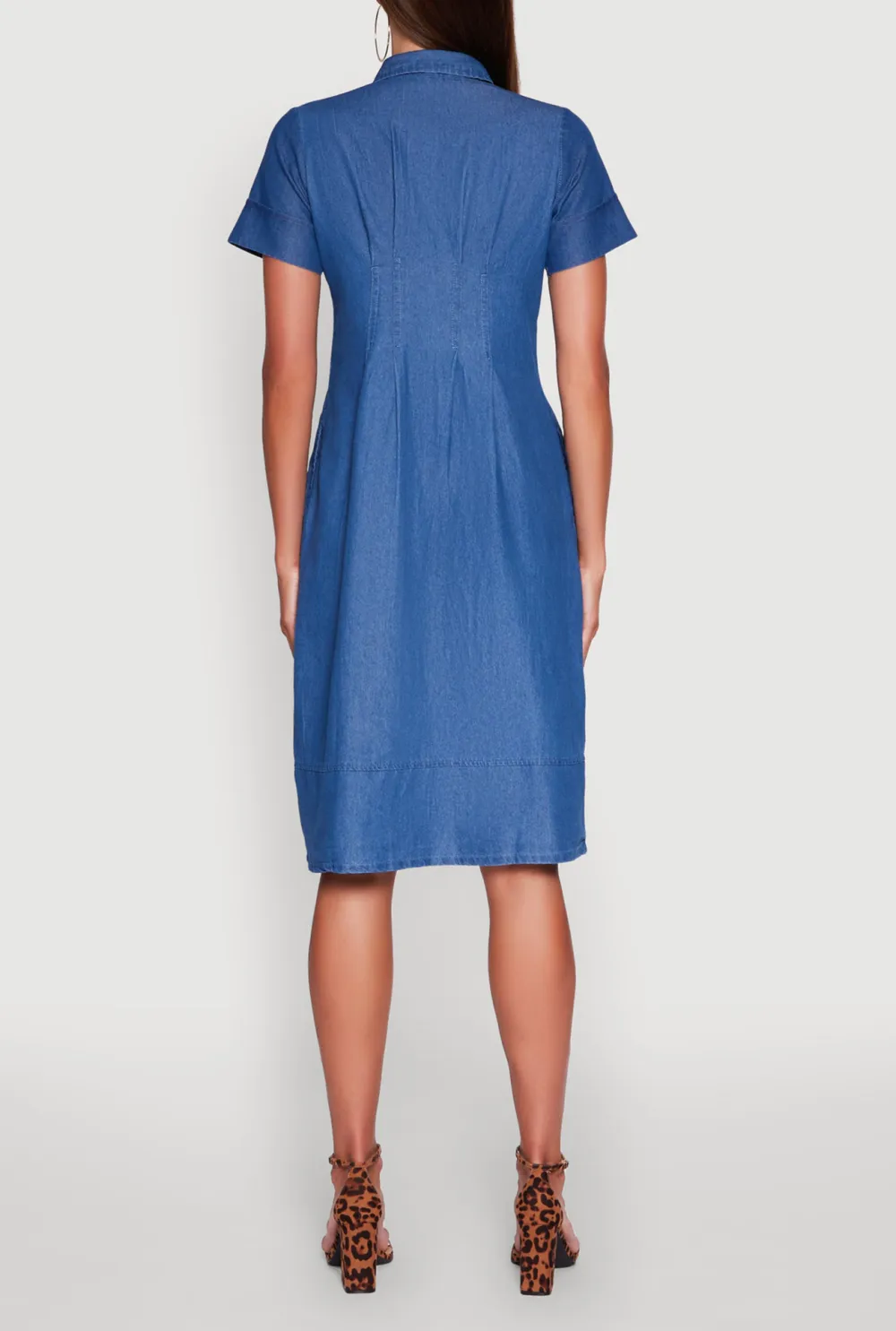 Solid Color Short Sleeved Lapel Dress